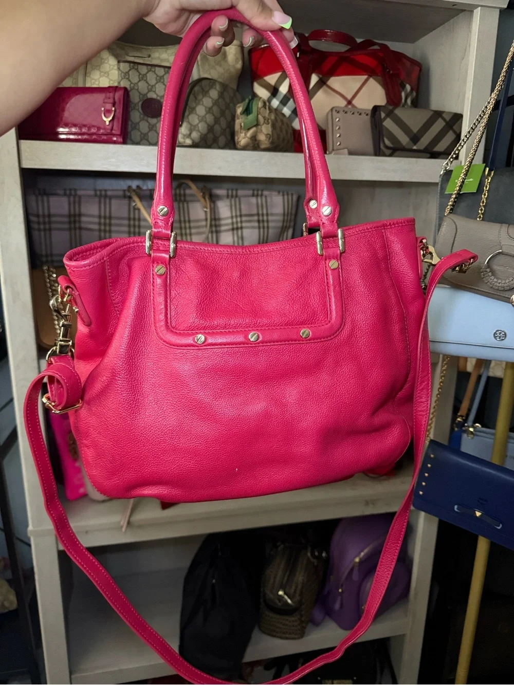 Tory Burch Bright Pink Pebbled Leather Shoulder Bag